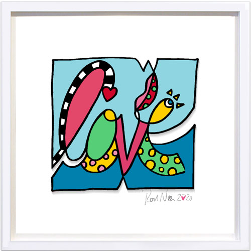 Love is blue | Lovekunst in der Farbe Blau als Basisfarbe. Pop Art gemal tin Acryl auf Leinwand und Sperrholz.